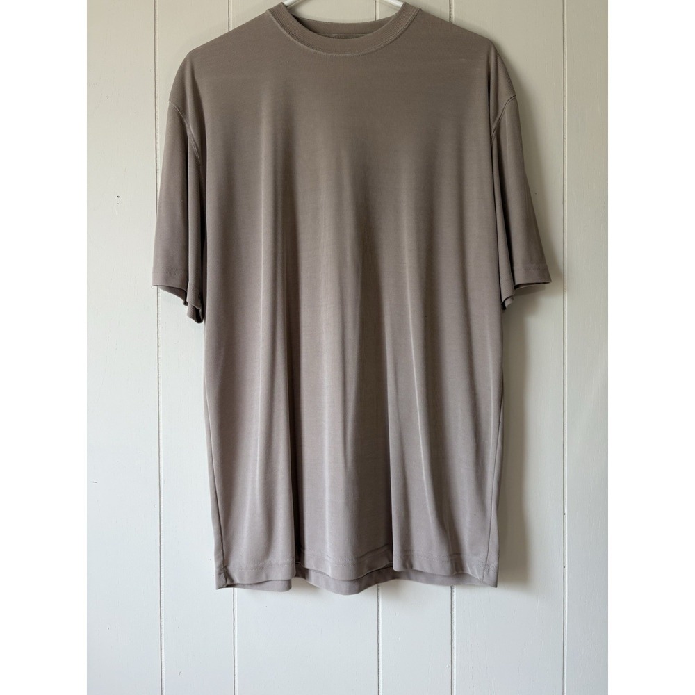 J Ferrar Mens Medium Taupe Crew Neck T Shirt Rayon Blend Short Sleeve Casual